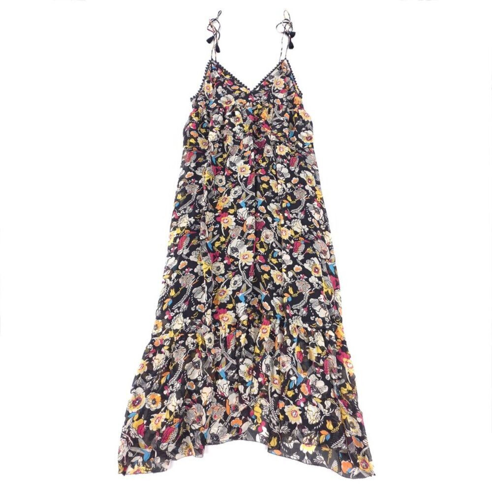 SEZANE 100% Silk Agathe Maxi Dress Cottagecore Boho Resort French Girl Floral XS